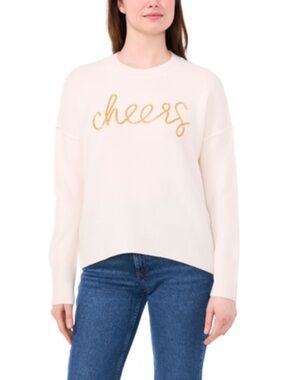 Womens Vince Camuto Cheers Ivory and Gold Holiday New Years Sweater Size XL BNWT